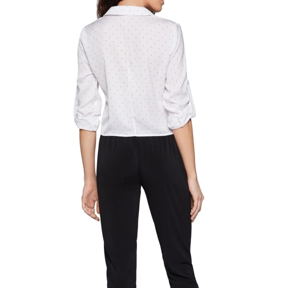 NWT BCBGeneration Dot Print Satin Tie Crop Top - Picture 2 of 3